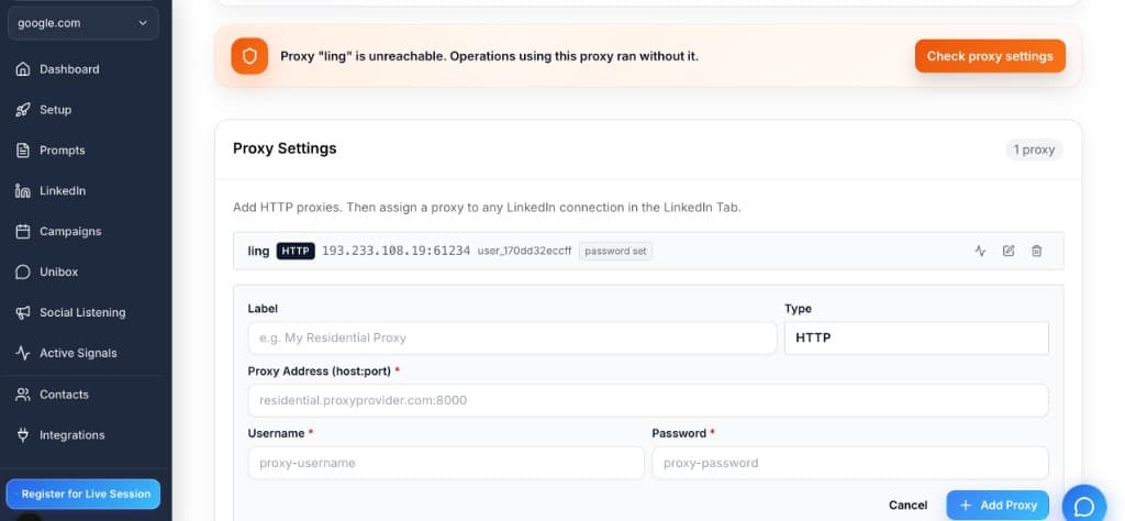 Bring Your Own Proxy (Optional): LinkedIn Proxy Setup in LinkedNav