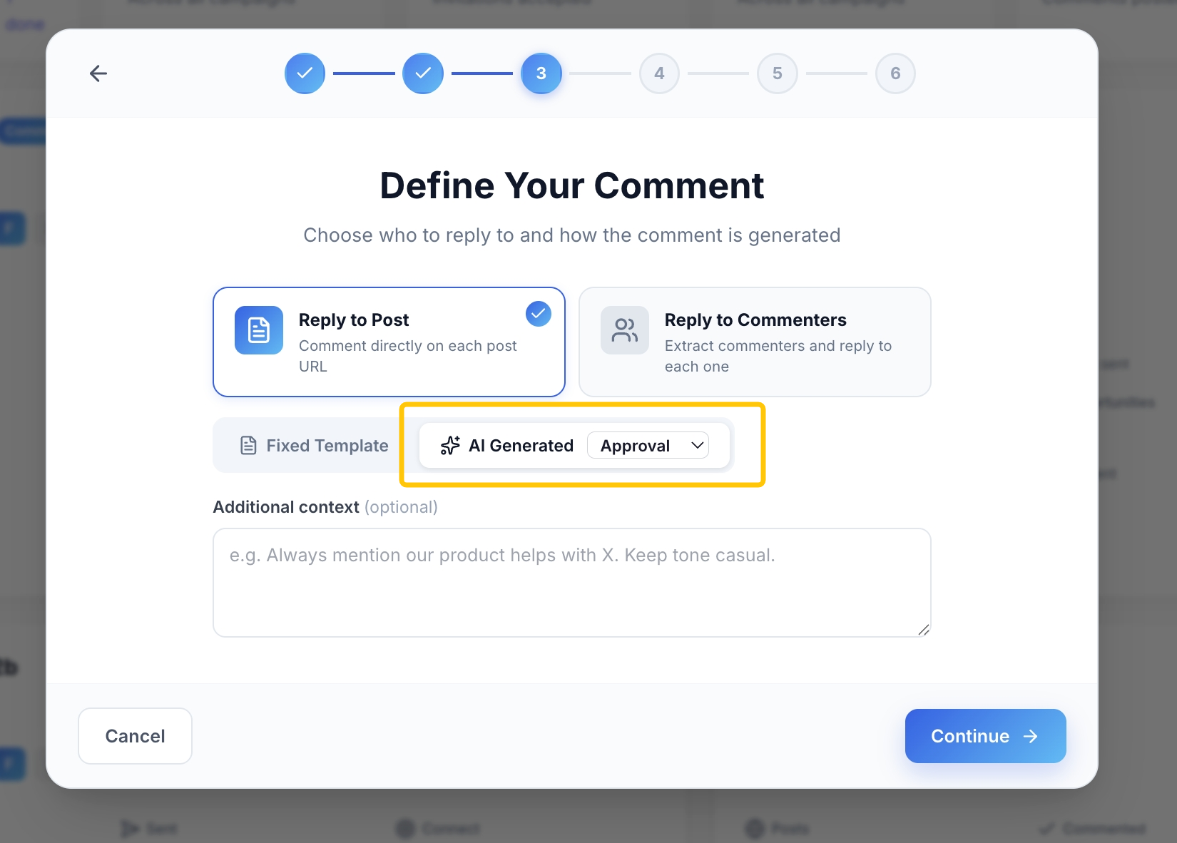 Define Your Comment settings in LinkedNav Comment Campaign
