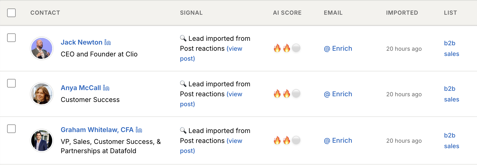 Enrich imported LinkedIn leads