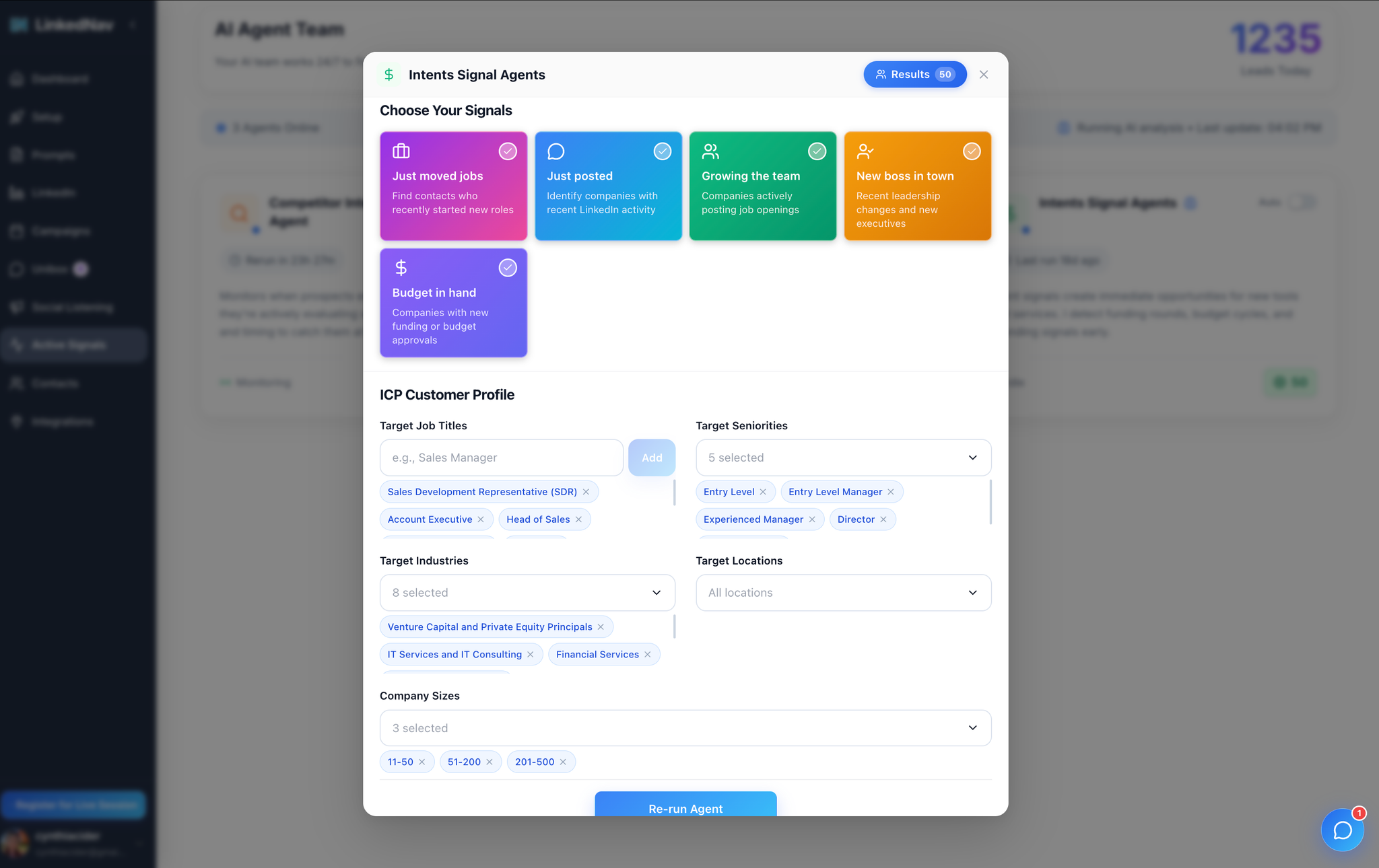 LinkedNav Intent Signal Agents and ICP customer profile builder